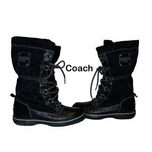 Women's Coach Shaine Fleece Lined Winter Boots Lace Up Signature Size 6B